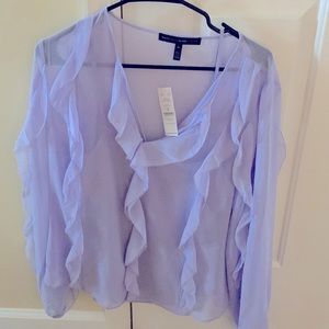 Frosted Amethyst long sleeve ruffle tie neck blouse